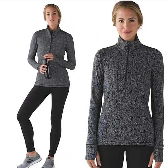 lululemon athletica Tops - Lululemon Top Outrun 1/2 Zip Running Luon Ripple Jacquard Black White